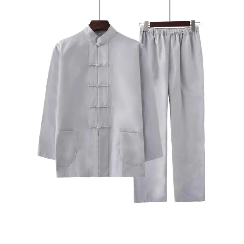 Men's 100% Cotton Solid Color Kung Fu Suit New Chinese Style Wu Shu Shirt&Trousers Sets Hot Sale Tai Chi Clothing M-4XL