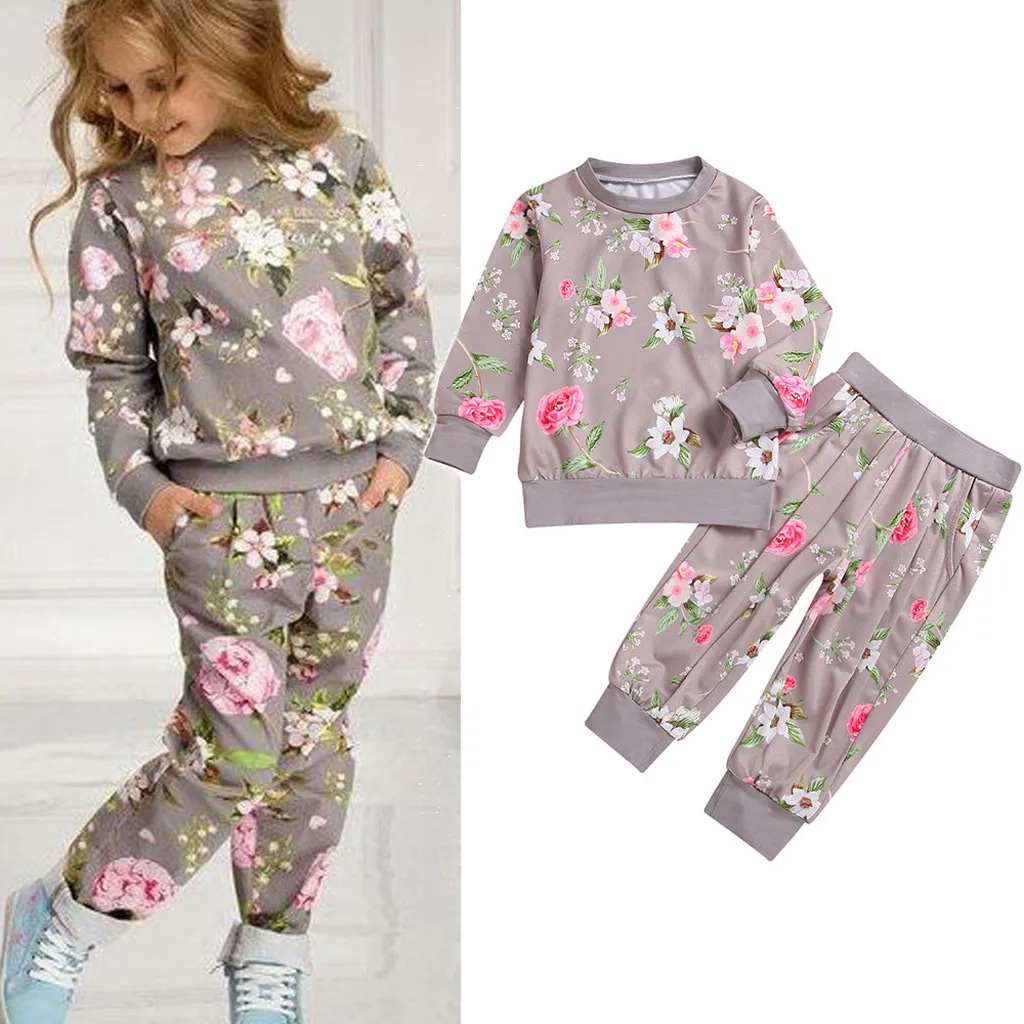 

toddler girl winter clothes cotton Long Sleeve Floral Print Tops Sweatshirt Pants Outfits teen girls clothing roupa infantil