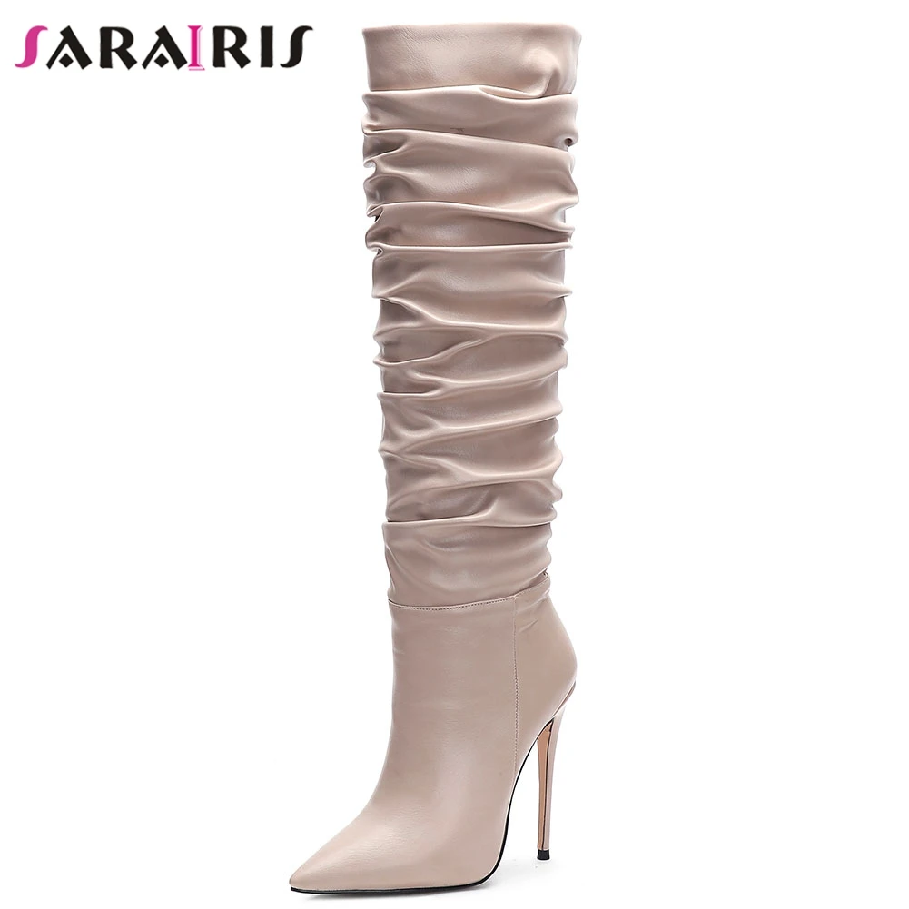 

SARAIRIS Knee High Boots For Women Sexy Pointed Toe Stiletto High Heeled Shoes Woman Party Wedding Office Dress Boots Big Size