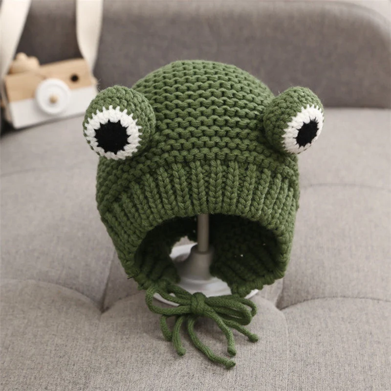 Good Healthy Frog Figure Woolen Hat 48-50cm Cartoon Beanie Winter Knit Wool Cap with Earflap for Infant and Baby | Красота и здоровье