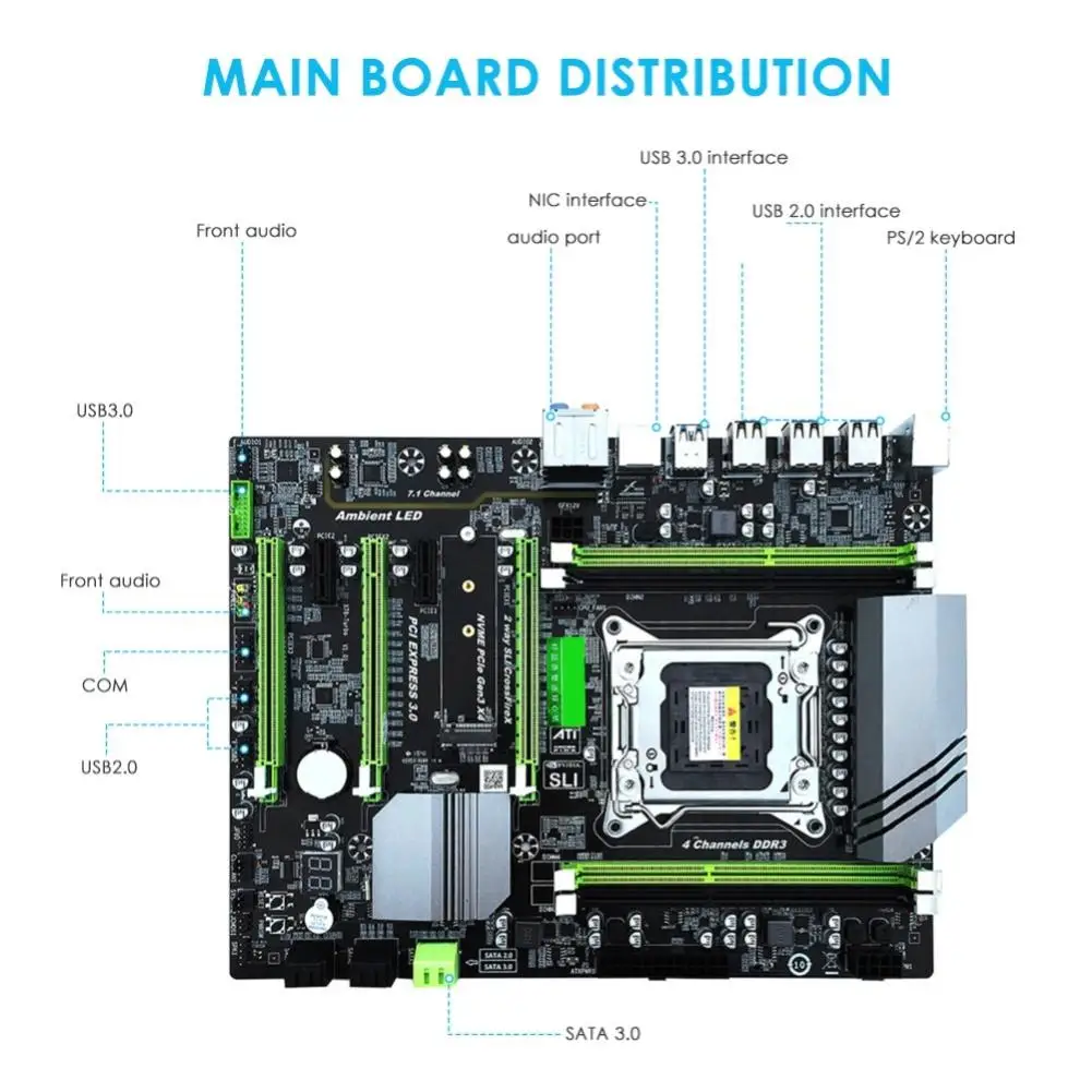 X79T PC 4 Channel Cooling Desktops Motherboard USB 3 0 M 2 DDR3 LGA2011 CPU Motherboard 1