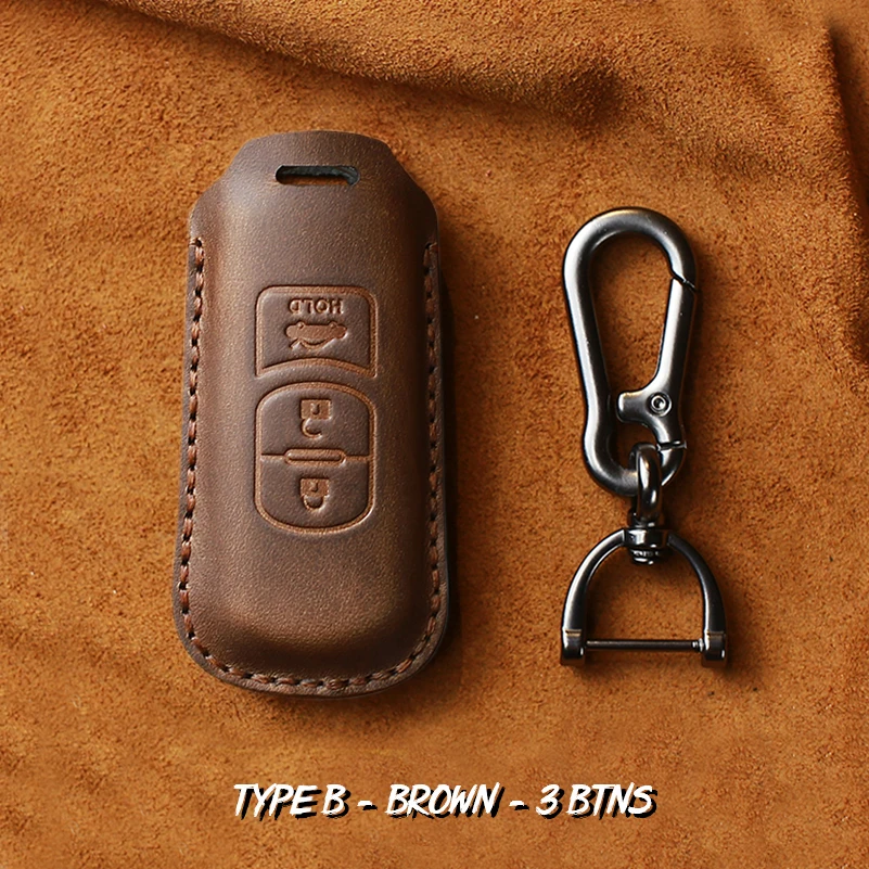 3 BTNS - Brown 3 цвета кожаный пульт дистанционного ключа чехол Fob для Mazda 2 3 4 6 CX-3 CX-5 CX-7 - Название цвета: 3 BTNS - Brown