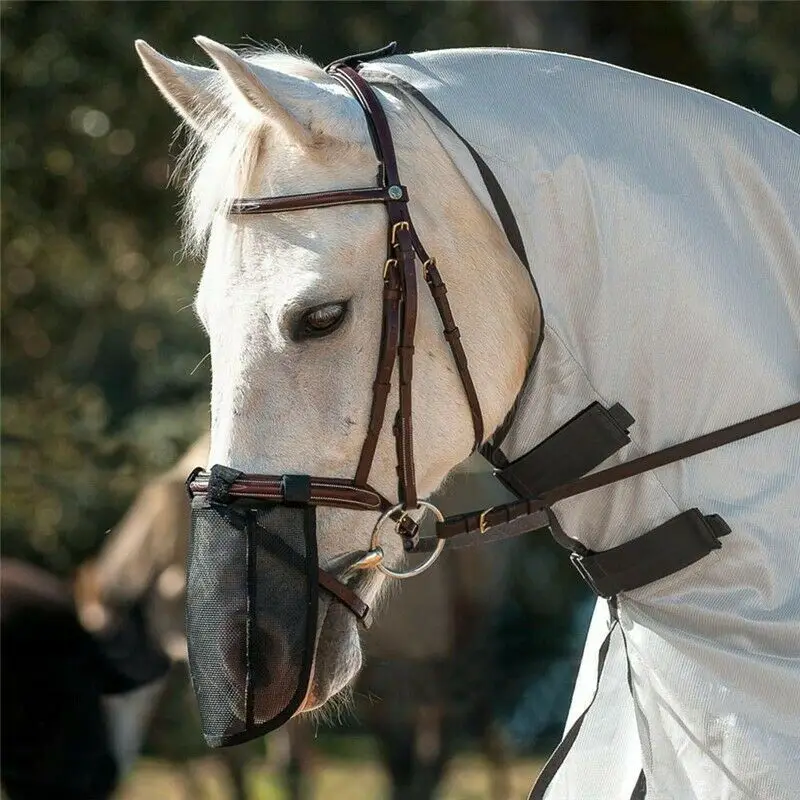 Fly маска полная маска лошади тонкая сетка УФ Защита с ушами Equine длинный нос дышащий черный L