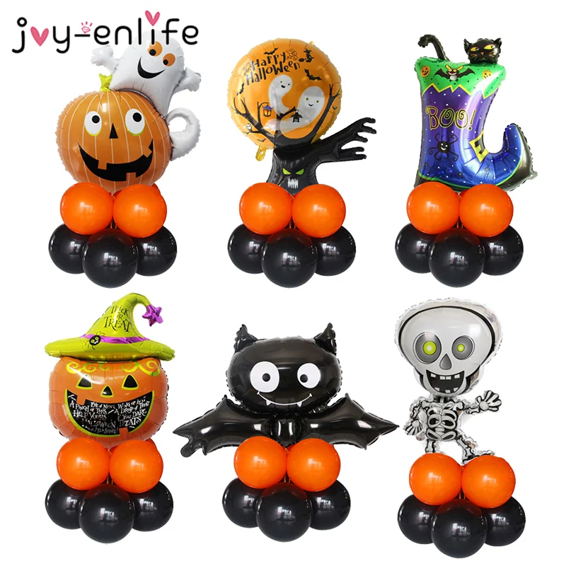 

10pcs Halloween Balloon Set Ghost Pumpkin Spider Bat Witch Skull Black Foil Balloon Globos Halloween Party Decoration Supplies