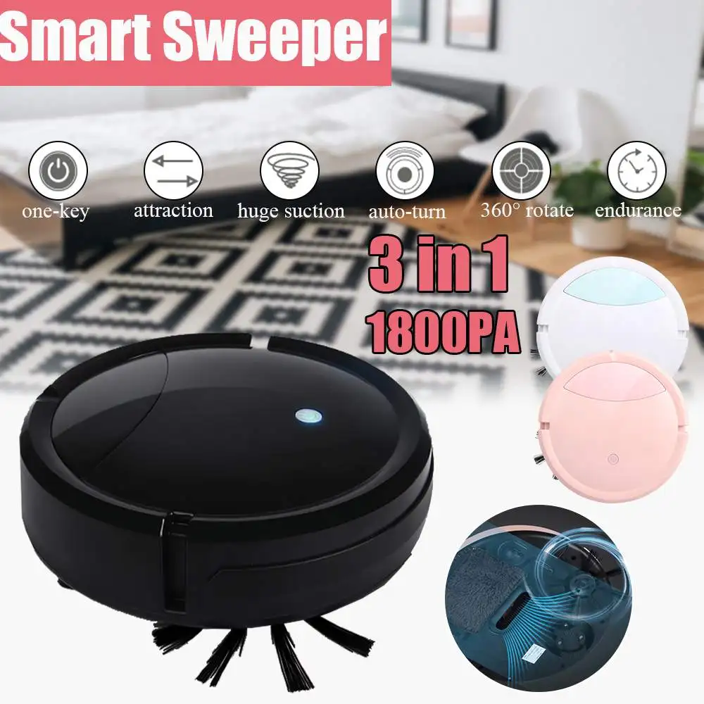 

3in1 Smart Sweeping Robot Vacuum Cleaner Auto Rechargeable Strong Suction Flexible Move Driving Floor Mopping Run 100min