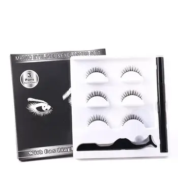 

3 Pairs Magnetic Eyelashes Set Magnetic Liquid Eyeliner + Magnetic Lashes+tweezer Set Waterproof Long Lasting Eyelash Extension