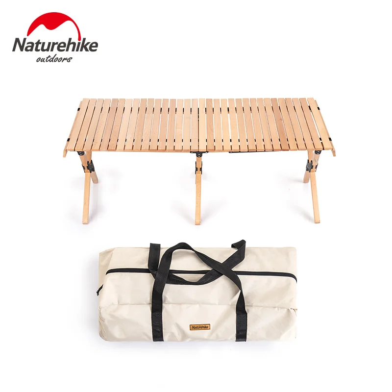 Naturehike Outdoors Wood Table Folding Portable Egg Roll Style Bearing 30kg Stable Table Solid Wood Driving Tour Barbecue Picnic