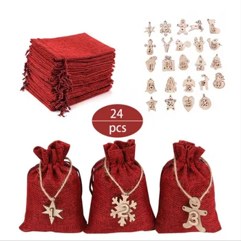 

Christmas Advent Calendar 24PCS Countdown Bag Hanging Candy Gift Sacks Pouch with Clips Stickers Rope Home Christmas Decoration
