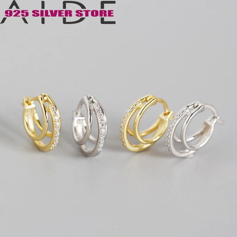 

Aide New Earrings 925 sterling silver Earrings INS geometric three-ring diamond net red wind wild ear buckle silver ear studs