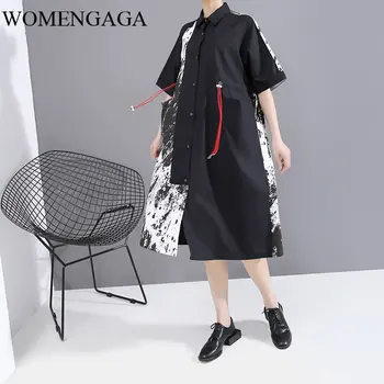 

Europe Print Pattern Drawstring Dress Fashion Patchwork Single Breast Plus Size Women Minority Style Casual Dress 6ZMI