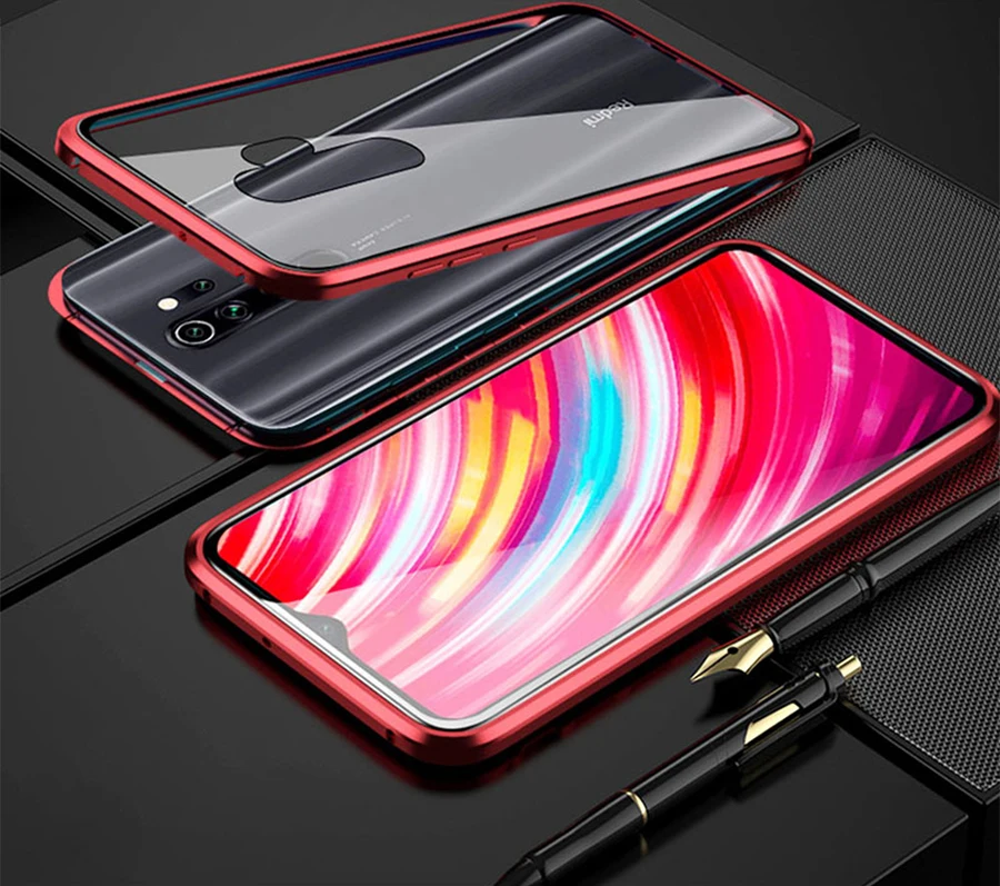 360 полный защитный Магнитный чехол для Xiaomi Redmi Note 8 Pro 8T ударопрочный адсорбционный двойной стеклянный чехол для Redmi Note8 K30 чехол s - Цвет: Red