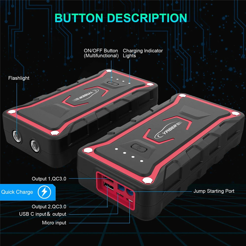 Пусковое устройство Yaber аварийное пусковое аккумулятор Power Bank автомобильный