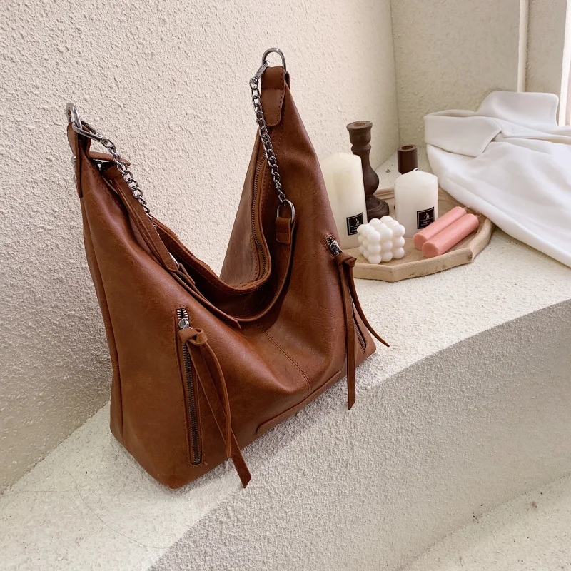 Retro Leather PU Leather Crossbody Bags For Women Chain Shoulder Messenger Bag High Capacity Travel Handbags and Purses