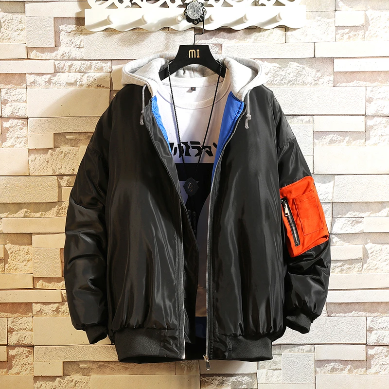 

Winter Man Hooded Coat Hit Color Pocket Men's Coats Windproof Keep Warm M-5XL Black Gray Yellow Men's Coats Winter