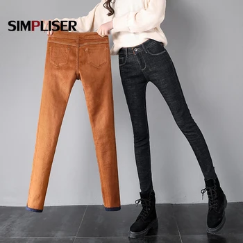 

High Quality Jeans Pants Women Plus Size 32 Female Denim Blue Grey Thicken Velcet Warm Trousers Skinny Slim Jeans Leggings 2019