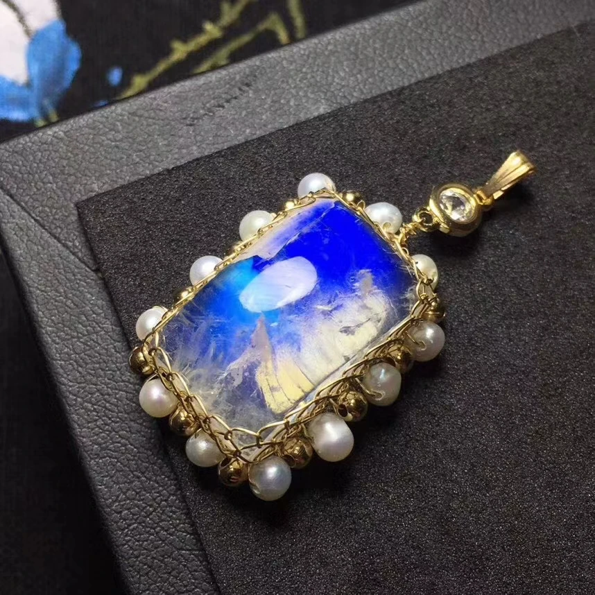 Натуральный лунный камень синий светильник подвесной рейки для женщин и мужчин