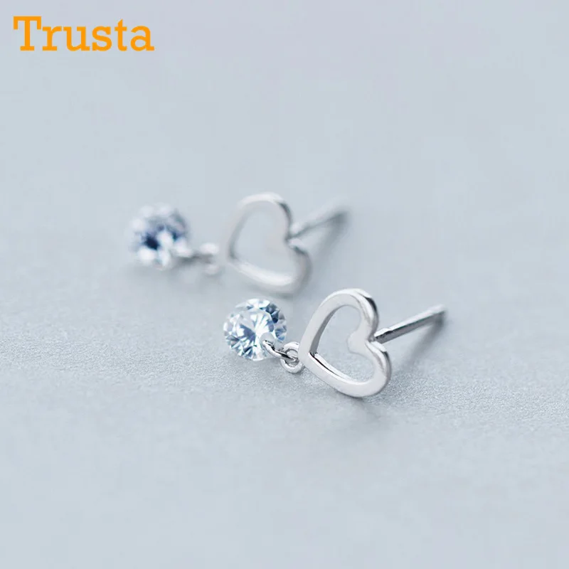 

Trusta 100% 925 Sterling Silver Women Jewelry Fashion Cute Tiny 7mmX12mm Hollow Out Heart Stud Earrings For Daughter Girls DS17