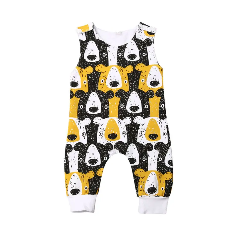 Комбинезон для новорожденных мальчиков и девочек; детская одежда с рисунком медведя; комбинезон без рукавов; одежда для малышей 0-18 месяцев
