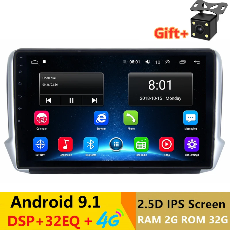 10," 2.5D ips Android 9,1 автомобильный DVD мультимедийный плеер gps для peugeot 2008 208 2012 13- Автомагнитола DSP 32EQ стерео навигация