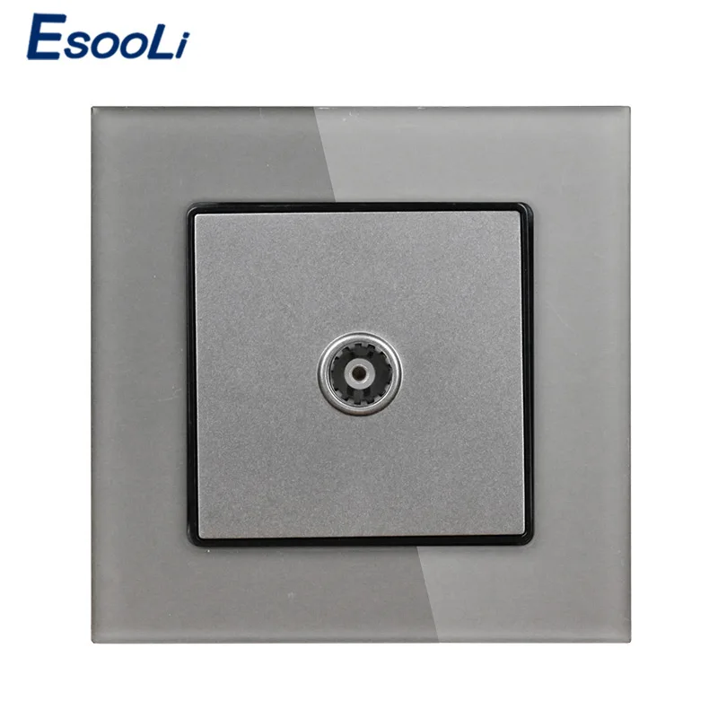 Розетка настенная Esooli серая прозрачная стеклянная 1 комплект 86*86 мм |
