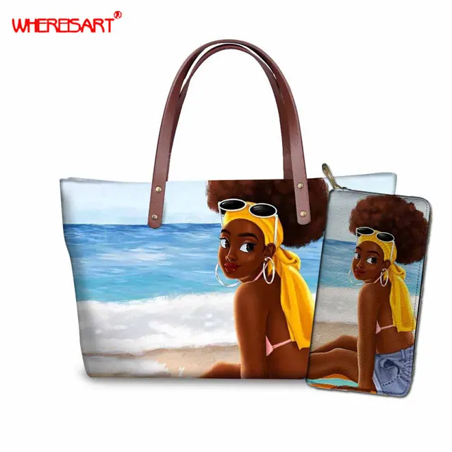 YQ4649ALZ21 WHEREISART, женские сумки, африканские, черные, для девушек, волшебные, повседневные сумки, женская сумка с верхней ручкой, сумка на плечо, Черная Королева, женские сумки для рук - Цвет: YQ4649ALZ21