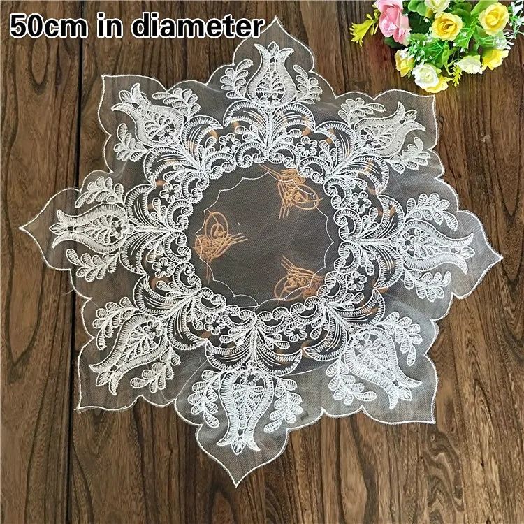 

European Octagonal Lace Embroidered Personality Round Table Tablecloth Fruit Plate Jewelry Box Cover Towel Vase Coffee Cup Mat