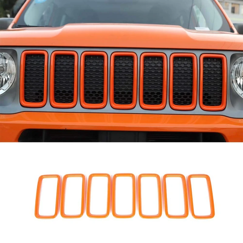 

Front Mesh Grille Grill Inserts Trim Mesh Grill Insert Grille Guard Front for Jeep Renegade 2019+ 7Pcs Orange
