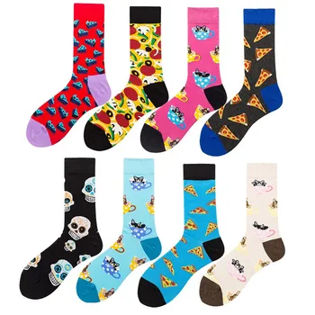 

Hip Hop Colorful Pizza /Shark/Shantou Pattern Novelty Crew Socks Men's Funny Food Trendy Hosiery Skateboard Streetwear Male