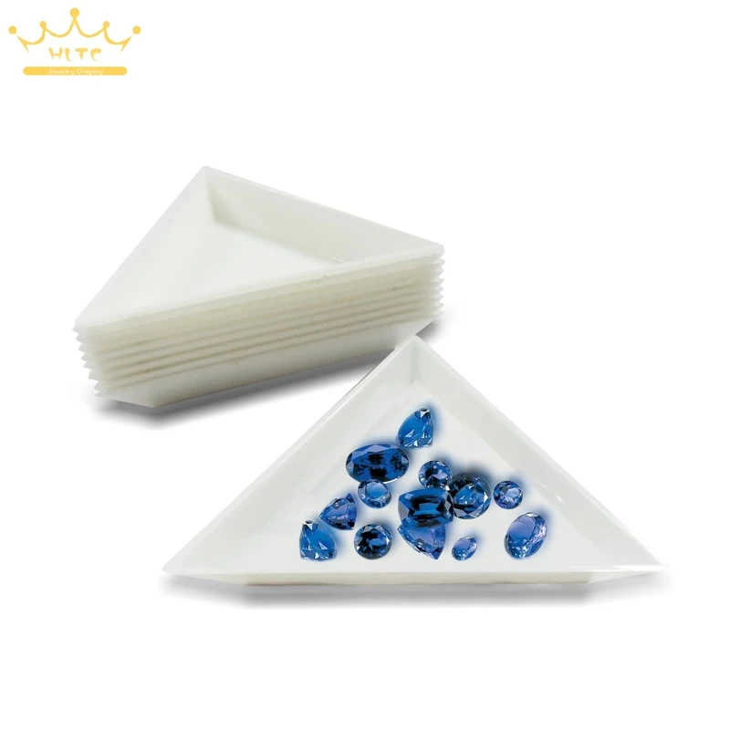

10Pcs Triangle Plastic Rhinestones Beads Crystal Nail Art Sorting Trays Accessory White