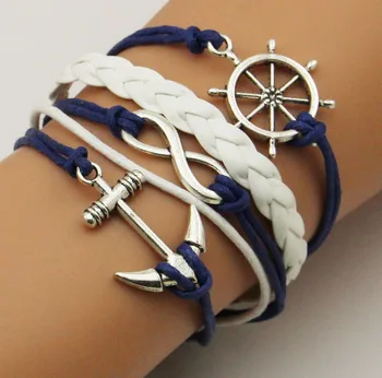 

Diy Hand-woven Wholesale New Ancient Silver Ship Anchor Rudder Infinity Multi-layer Leather Bracelet Bracelet Jewelry