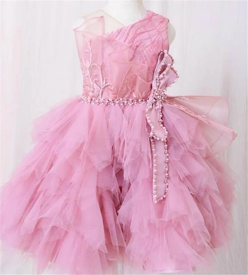 

Beautiful Little Girls Dresses One Shoulder Tiered Skirt Knee Length Kids Clothes Formal Wear size 2-16Years