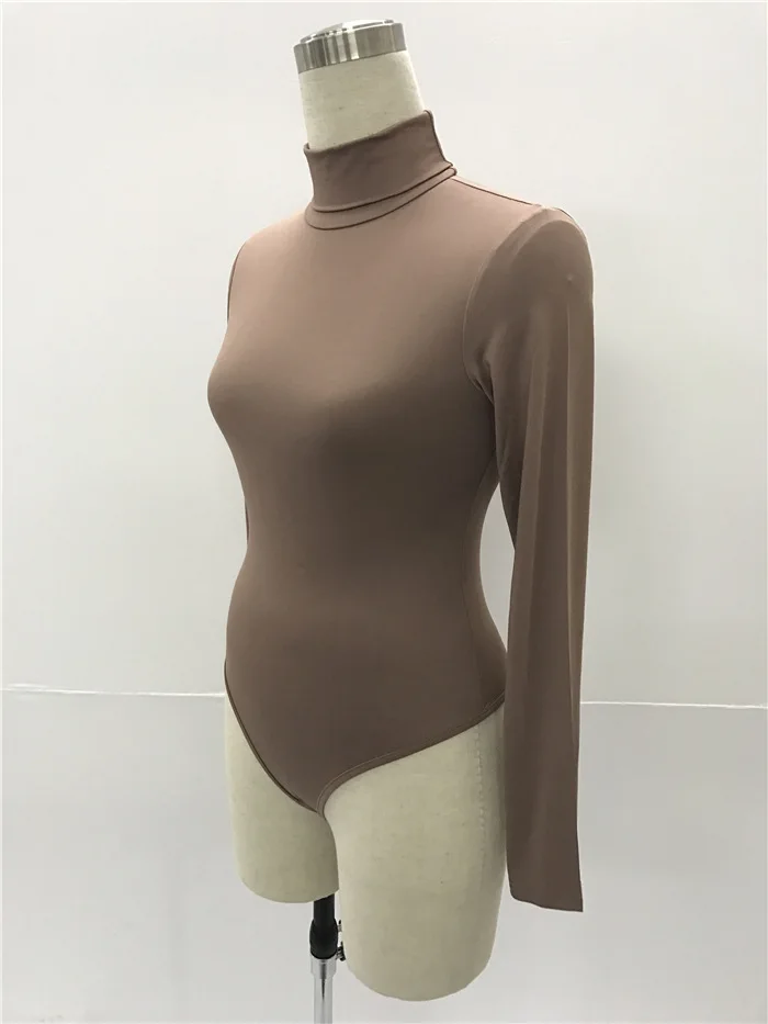 Turtleneck Long Sleeve Women Bodysuits Elastic Slim Elegant Femme Jumpsuits High Waist Autumn Winter Clothing Female 12 Colors