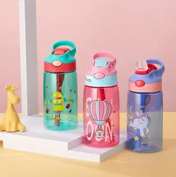 

480ML Kids Water Cup Creative Cartoon Baby Feeding Cups With Straws Leakproof Water Bottles Outdoor Portable Children's Cups