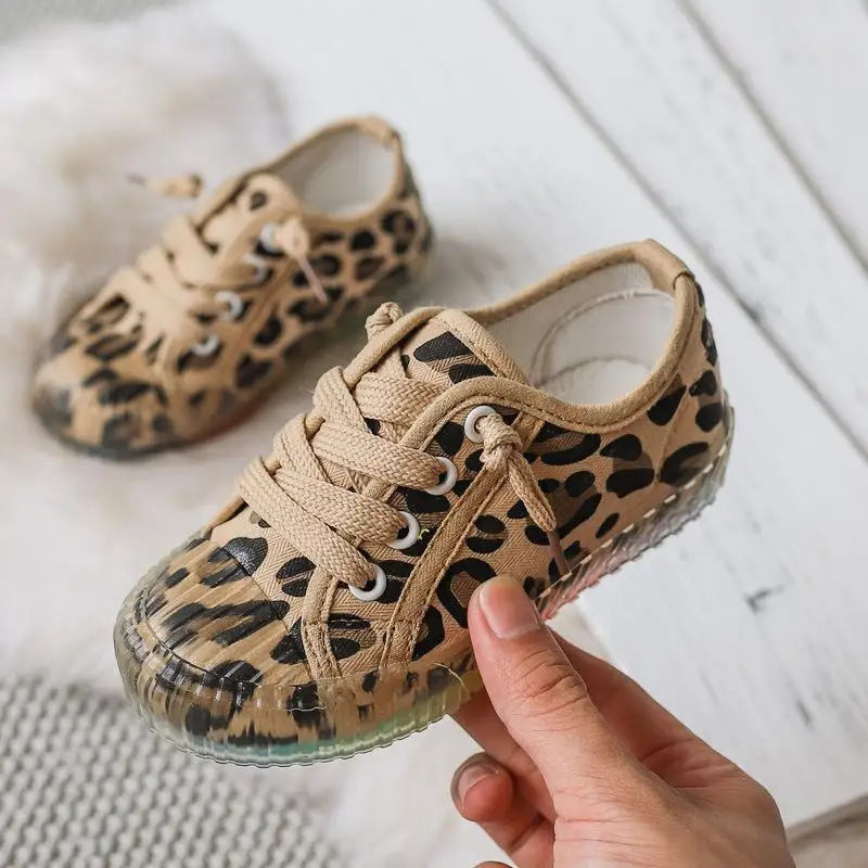 Spring New Low-top Casual Shoes Fashion Leopard Print Children's Shoes Girls Sports Shoes Soft Bottom Non-slip Canvas B128 - Color: as shown