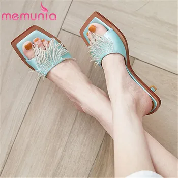 

MEMUNIA 2020 newest party wedding shoes women slipper silk tassel thin high heel slipper European Style summer shoes woman
