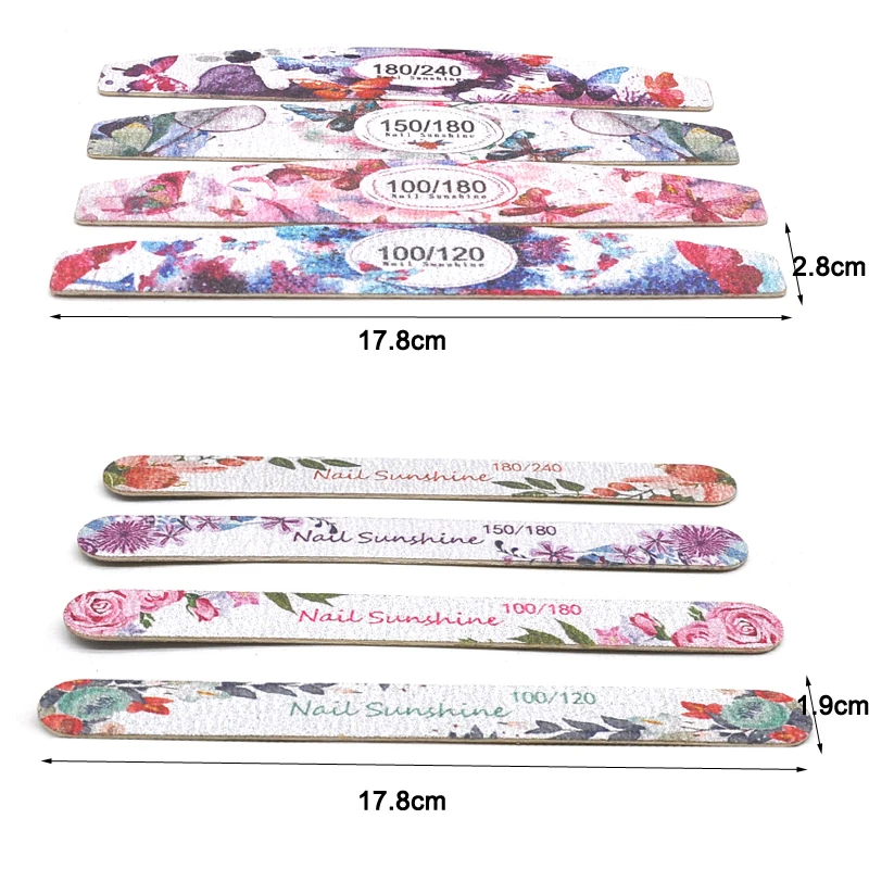 10 Pcs Printed Flower Wood Nail Files 100/120/150/180/240 Wooden Sanding Buffer Block Gel Polishing Nails Files Accessories Tool