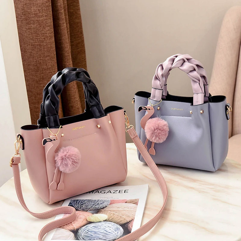 

Women's PU Leather Handbag Phone Pocket Handbags Cute Sweet Pink Flap Flamingo Tassel Shoulder Crossbody Bag Luxury Clutch Purse
