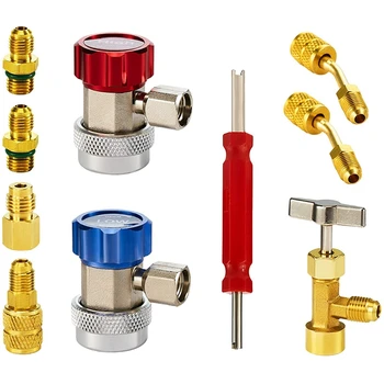 

AC Adapter Tool Kit, AC Gauge Hose Conversion Adapters Including R134A Can Tap, R134A Quick Couplers, R410 Adapters