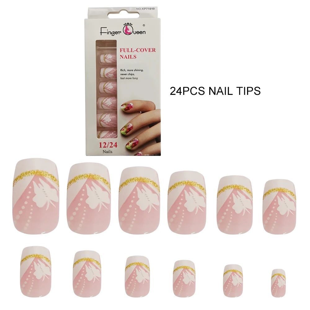 24PCS 24 шт./лот, накладные ногти, милый дизайн, накладные ногти, средней полноты покрытия, накладные ногти с желейной наклейкой для дизайна, мода - Цвет: 24PCS