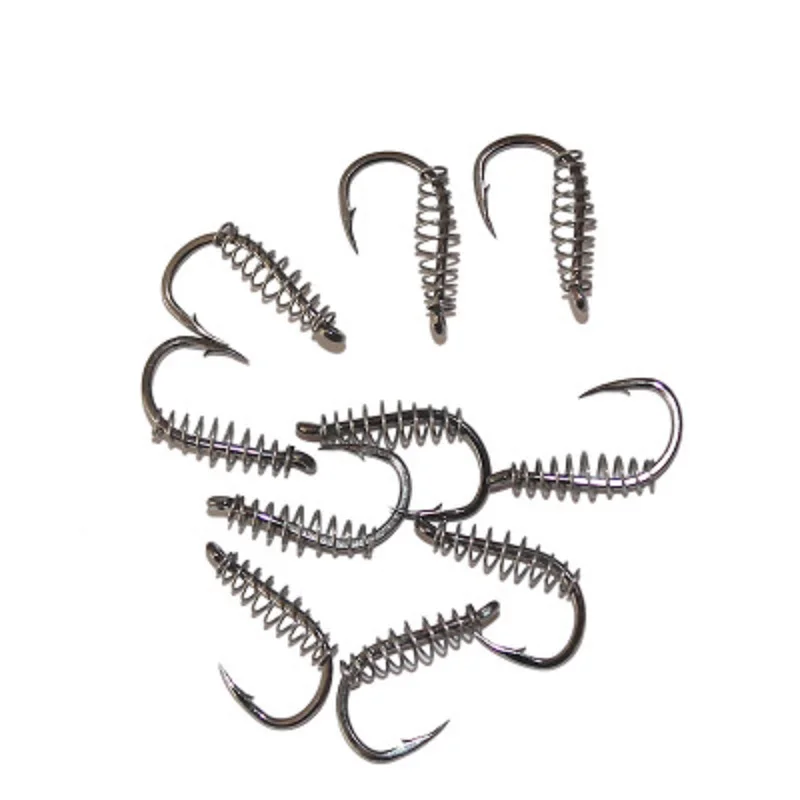 

10pc Fish Hook Spring Fish Hook Catfish Carp Hook Durable High Carbon Barbed Spring Hole Easy Pull Bait Fishing Accessories