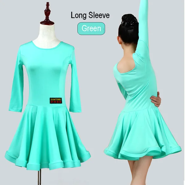 Long Sleeve Green Новинка; платье для бальных танцев для девочек; платье для танго; Детский костюм для латинских танцев; одежда для латинских танцев; распродажа - Цвет: Long Sleeve Green