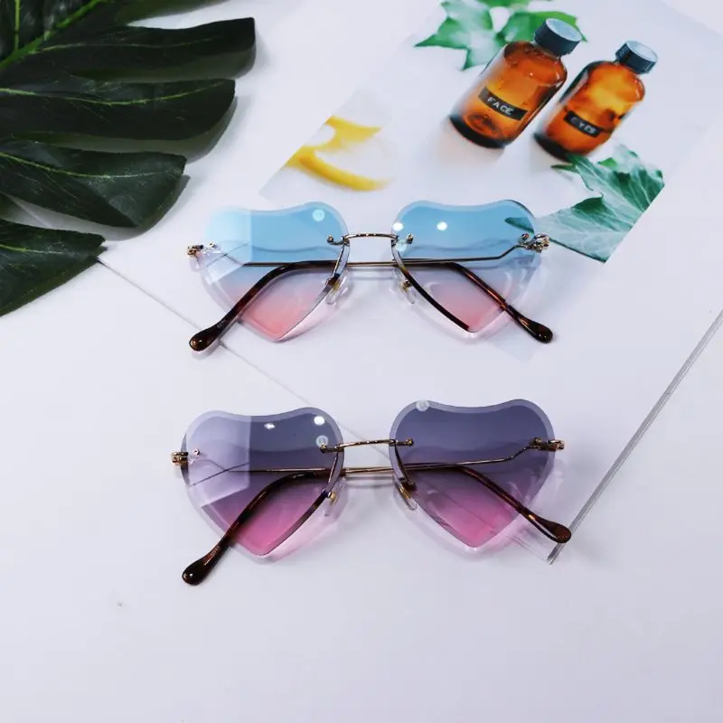 Новые детские солнцезащитные очки без оправы для девочек, солнцезащитные очки в форме сердца, детские солнцезащитные очки
