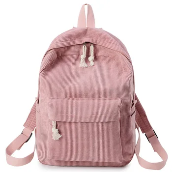 

School Bags for Teenage Girls Preppy Style Soft Backpack Female Corduroy Striped Women Backpack Bookbag Bagpack Fashion