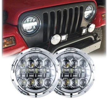 

Black/Chrome 7" LED Headlights With White DRL Yellow Turn Signal Lamp For Jeep Wrangler 7 Inch Round Headlamp For Suzuki Samurai