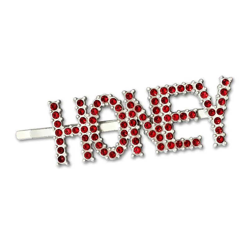 Red-HONEY 1 шт., женские хрустальные стразы, слова, буквы, заколка для волос, заколка для волос, аксессуары для укладки волос, черные/красные/синие медовые/вечерние/AMOR - Цвет: Red-HONEY