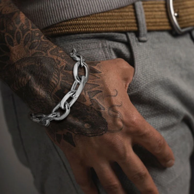 Bracelet Mens, Chunky Cable Chain Bracelets, Stainless Steel Fashion Edgy Men Women Jewelry Brazalets 8 To 12mm ,18 To 23 Inch