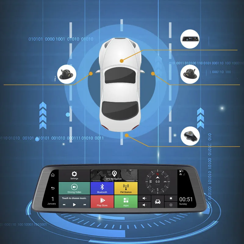 Видеорегистратор HGDO с 4 объективами Wi Fi 4G ADAS GPS навигация Full HD 1080P 10 &quot Android