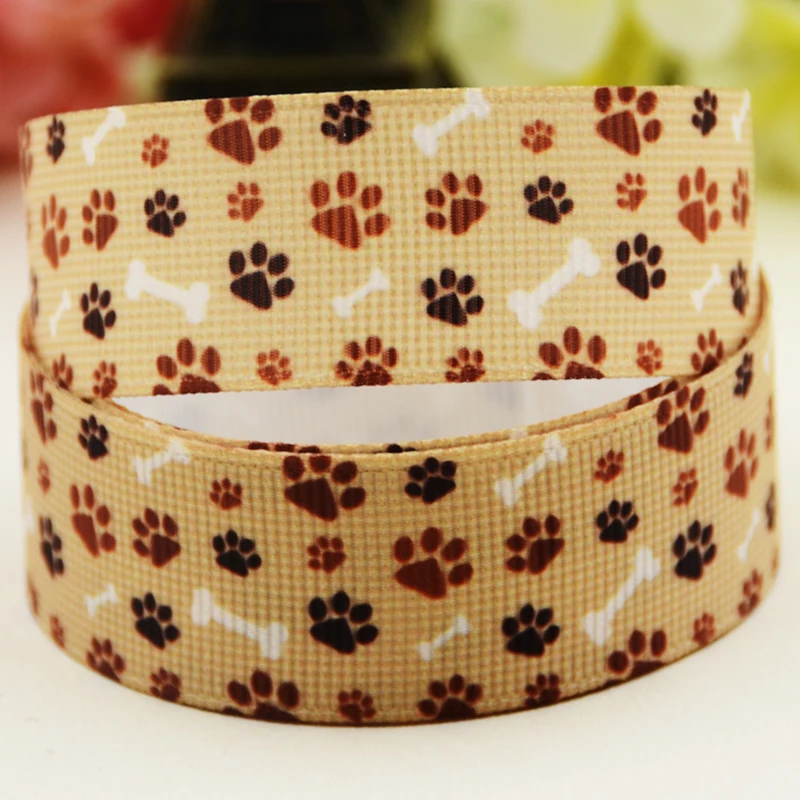 22Mm 25Mm 38Mm 75Mm Dog Paw Print Cartoon Printed Grosgrain Ribbon Party Decoration 10 Yards X-04982