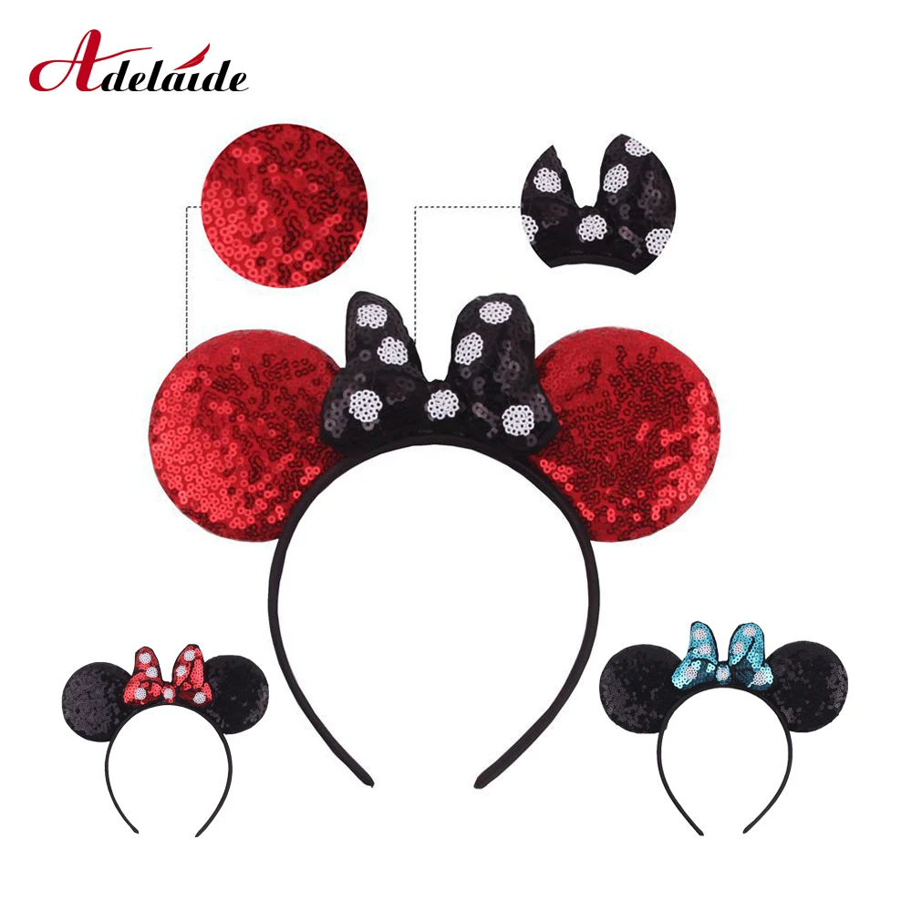 Повязка на голову с блестящими ушками Минни Классическая Женская повязка для