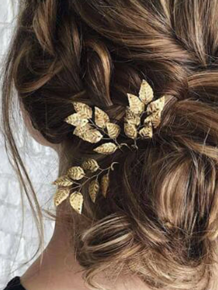 Bridal Hair Accessories Vintage Gold Leaf Hair Pin Elegant Women Hairpiece Casual Hair Clip Jewelry for Bride Wedding